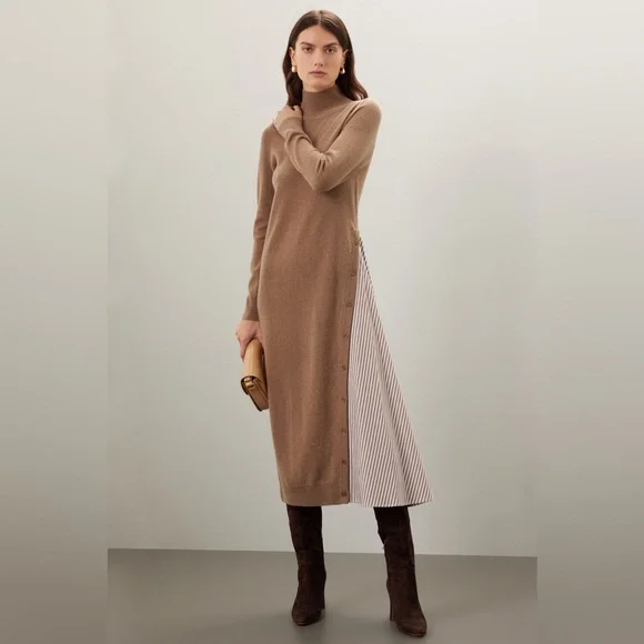 NAADAM Women's Brown Turtleneck Sweater Dress - Picture 3 of 9